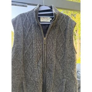 Aran Sweater Market Mens M Wool Cable Knit Full Zip Lined Vest Ireland.     5313